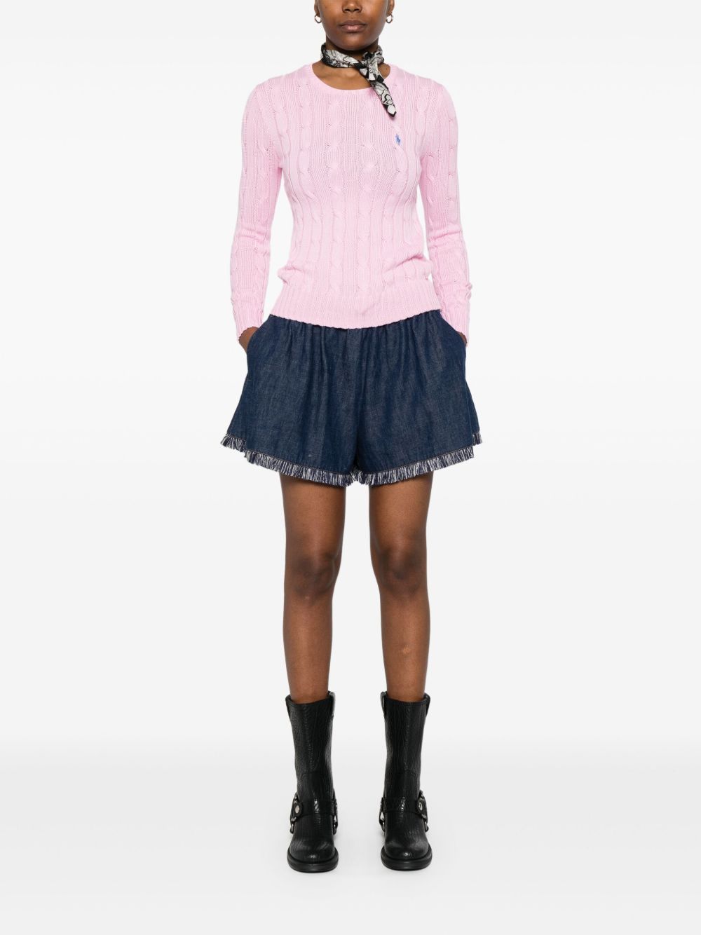 POLO RALPH LAUREN Maglia girocollo a trecce rosa con logo 