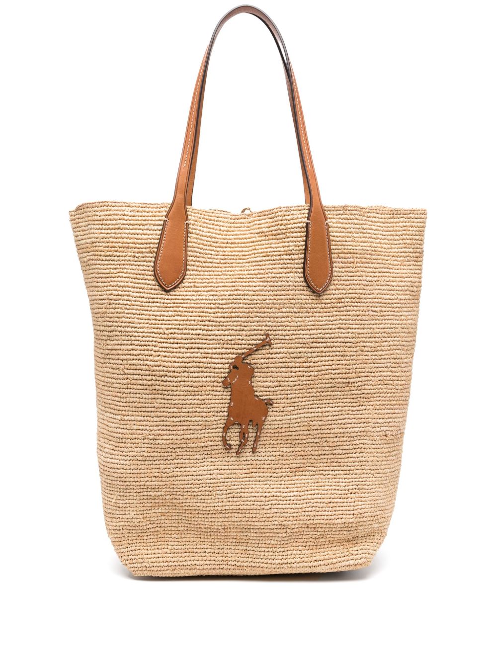 POLO RALPH LAUREN Borsa shopping in rafia e pelle con logo Polo 