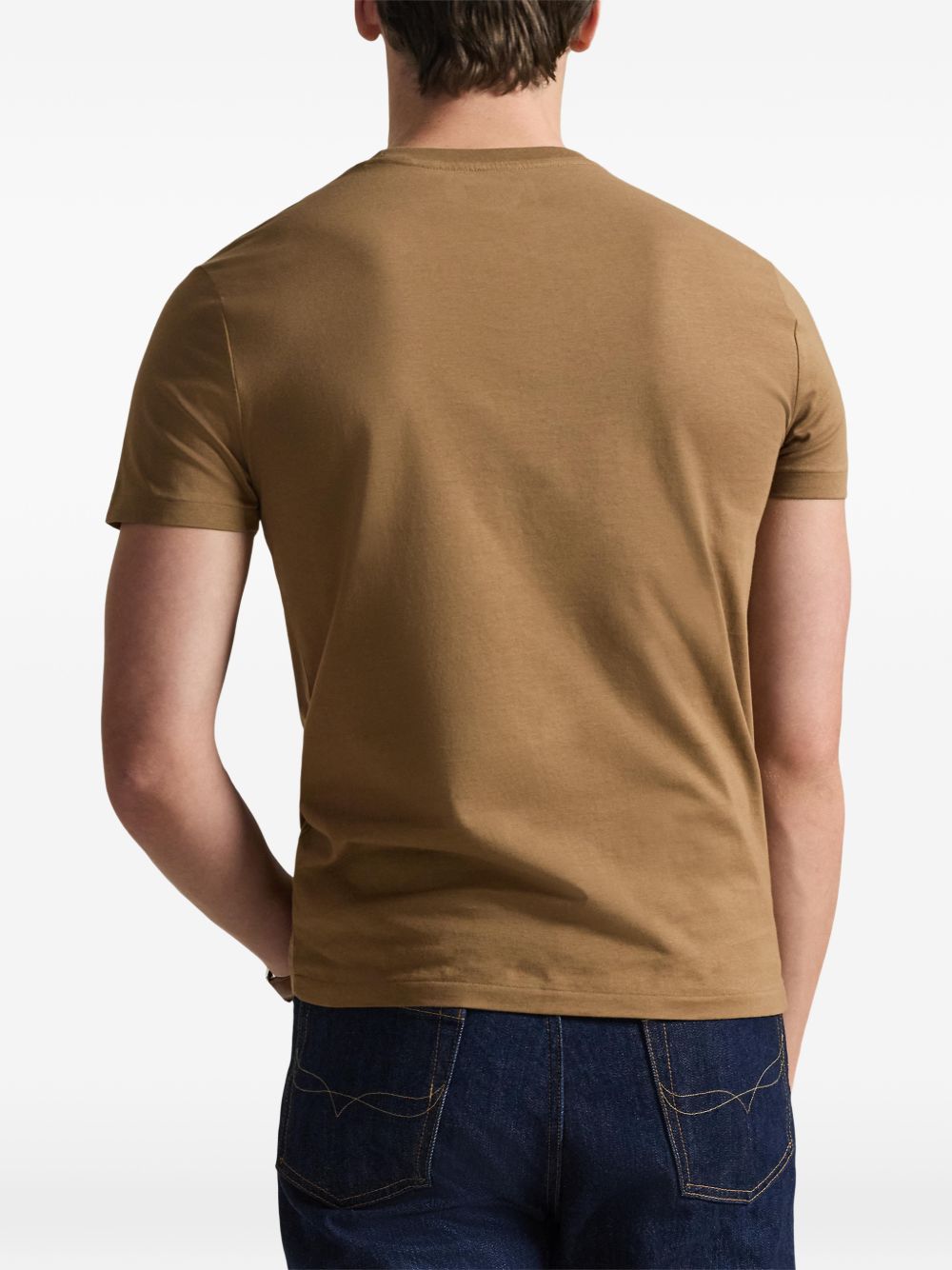 POLO RALPH LAUREN T-shirt in cotone a maniche corte marrone con ricamo logo 