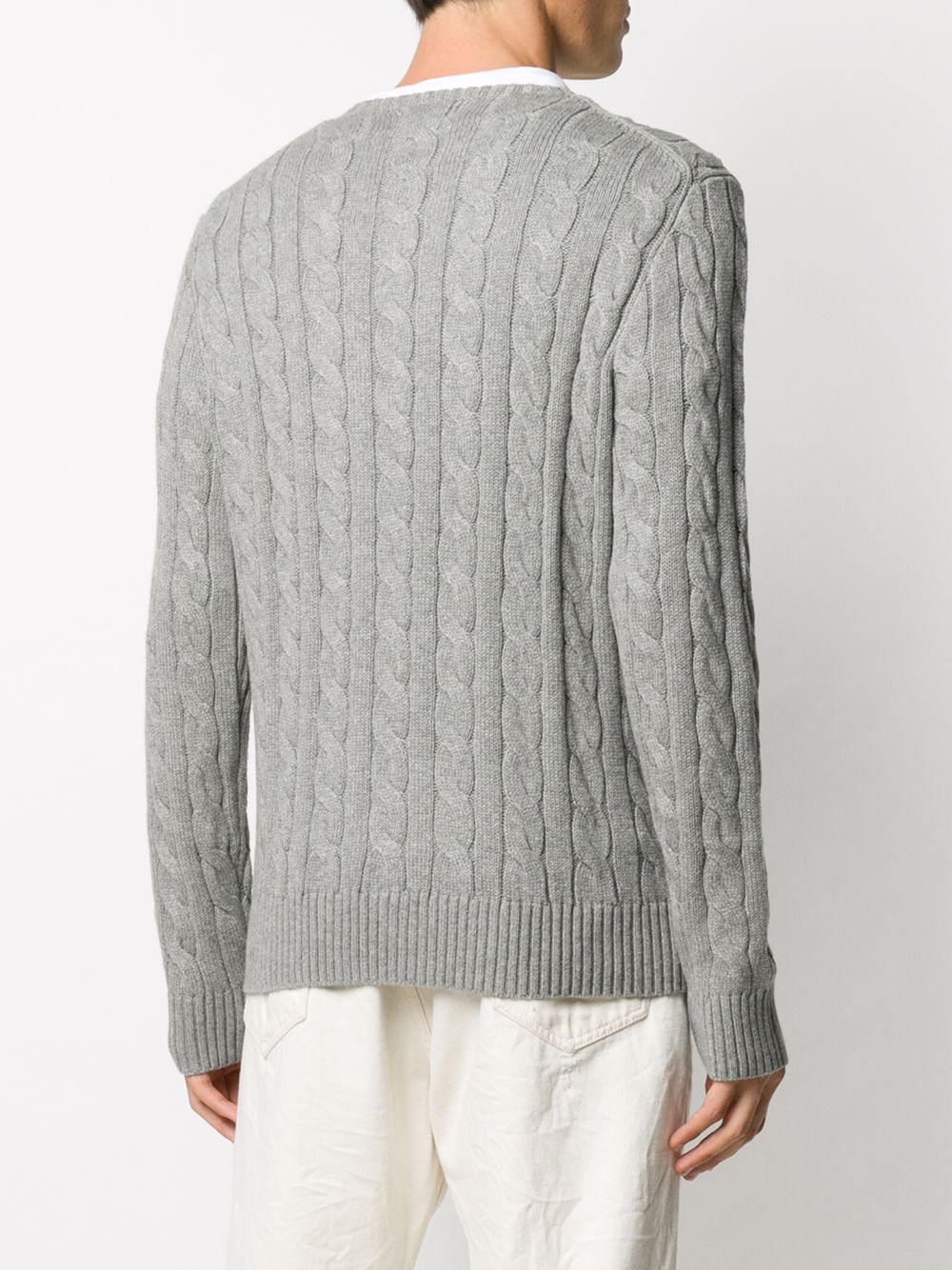 POLO RALPH LAUREN Maglia in cotone grigio intrecciata con logo 