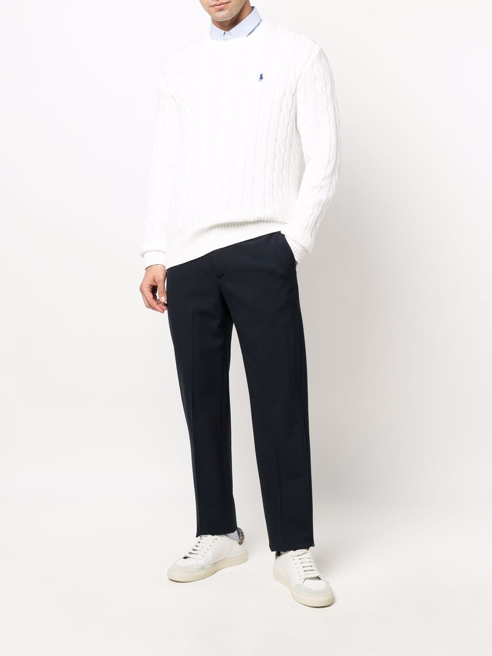 POLO RALPH LAUREN Maglia in cotone a maniche lunghe con trama a treccia e logo 