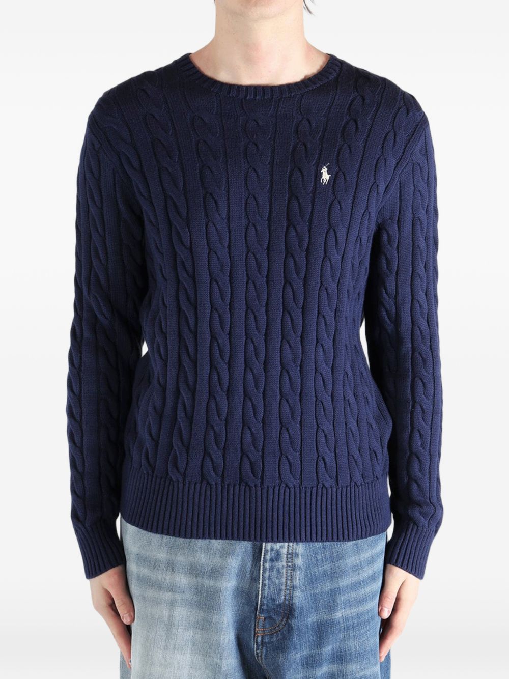 POLO RALPH LAUREN Maglia in cotone a maniche lunghe con trama a treccia e logo 
