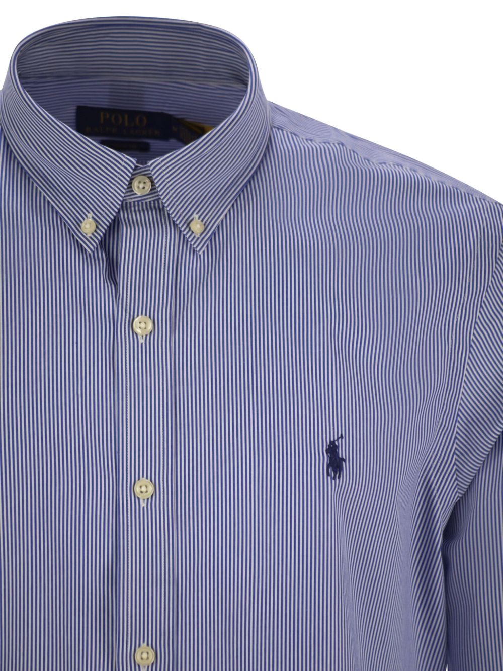 POLO RALPH LAUREN Camicia in cotone a righe con cavallino blu 