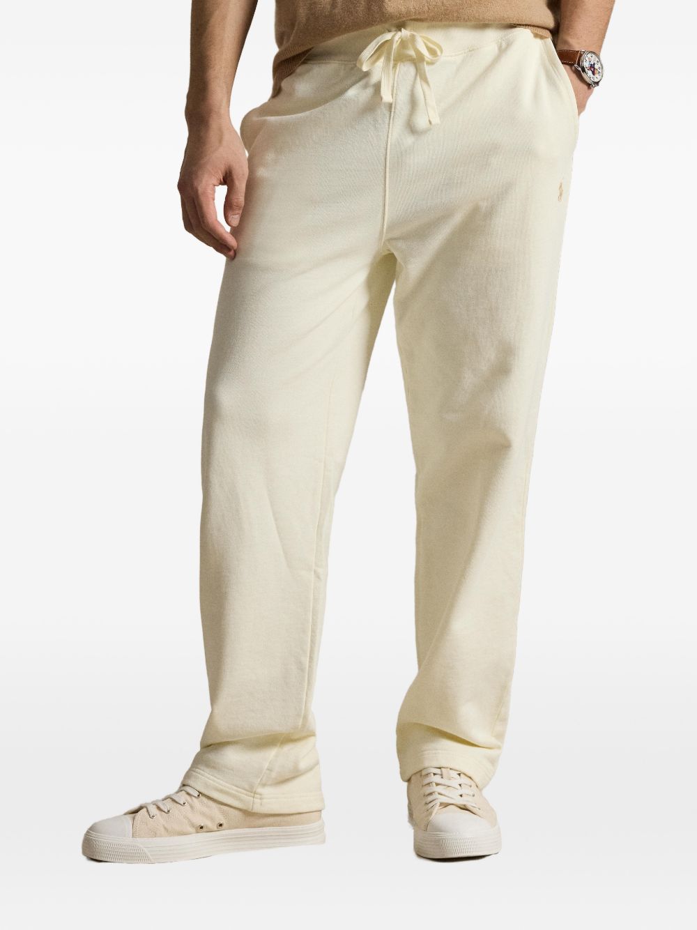 POLO RALPH LAUREN Pantaloni in cotone ecrù con vita elasticizzata 