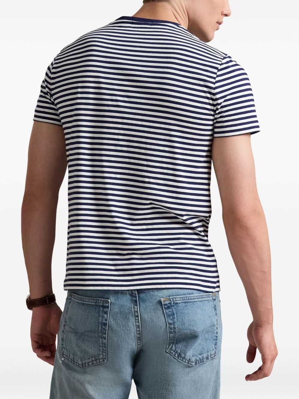 POLO RALPH LAUREN T-shirt a righe blu con logo sul petto 