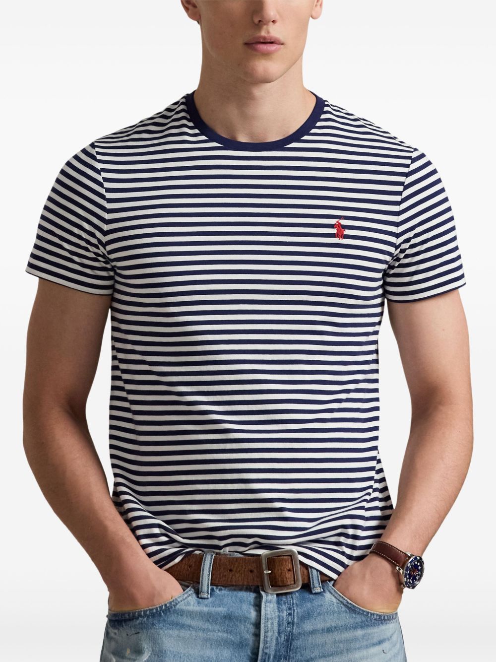 POLO RALPH LAUREN T-shirt a righe blu con logo sul petto 