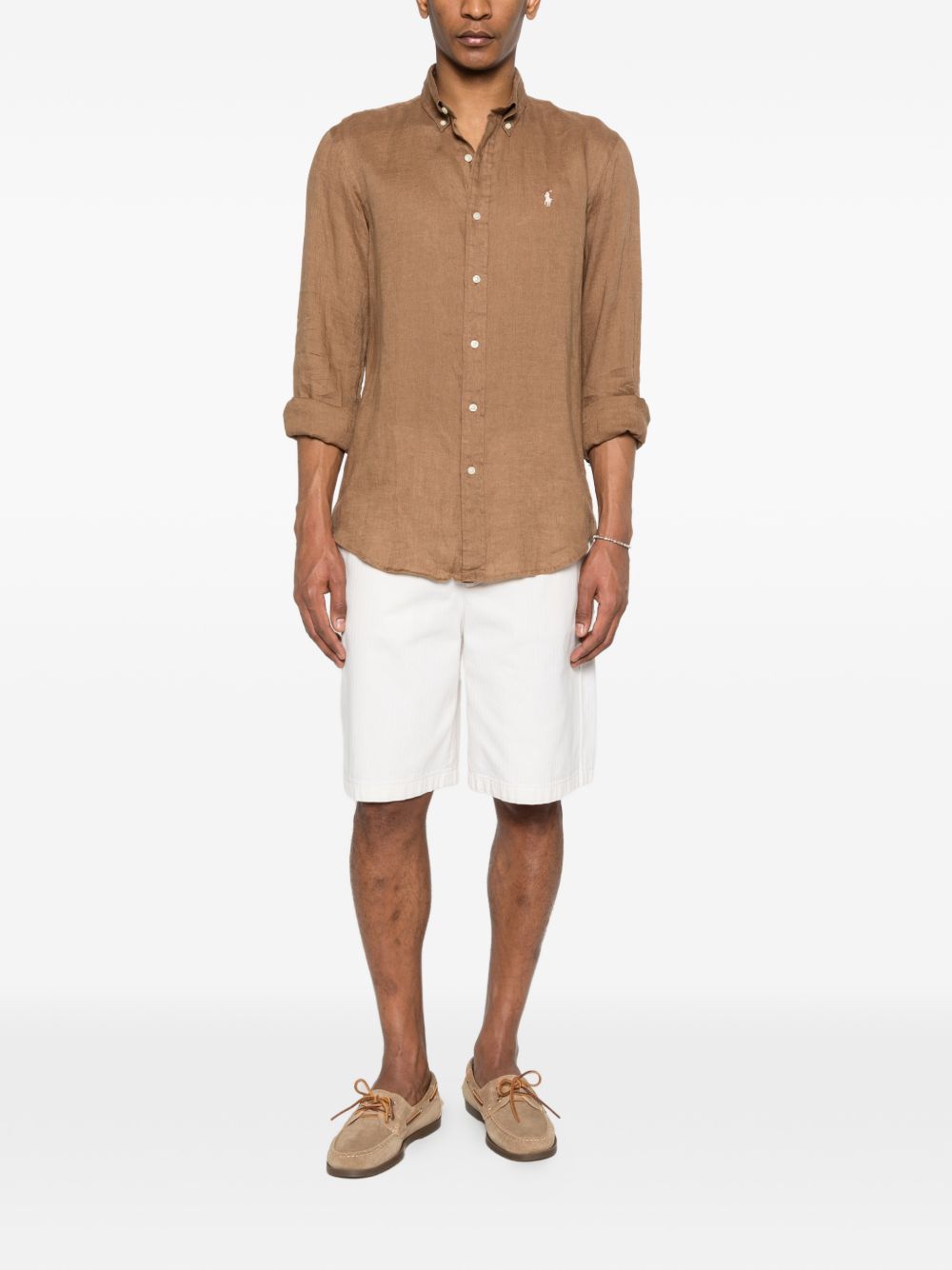 POLO RALPH LAUREN Camicia marrone con logo ricamato sul petto 