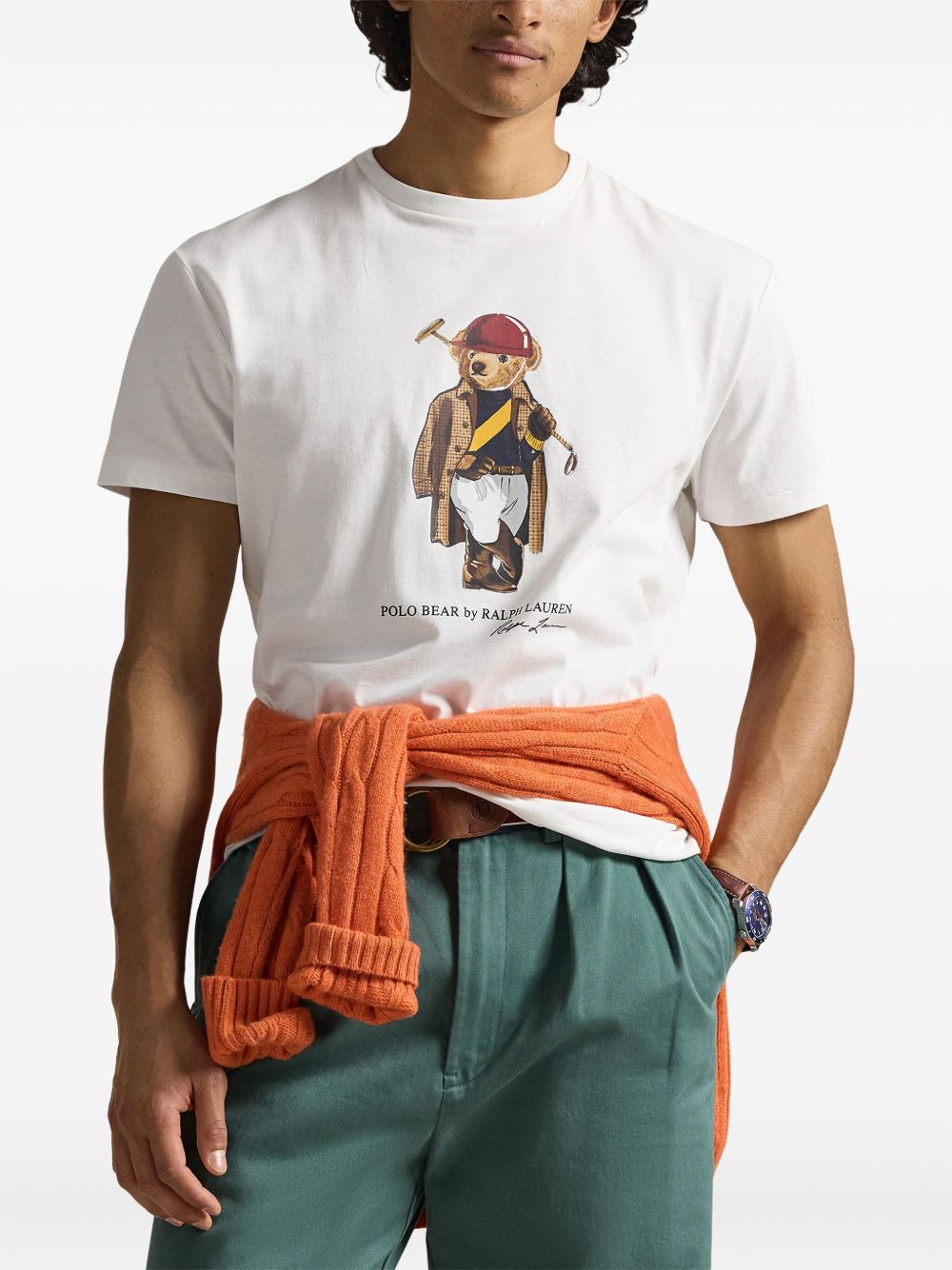 POLO RALPH LAUREN T-shirt bianca con illustrazione grafica centrale 