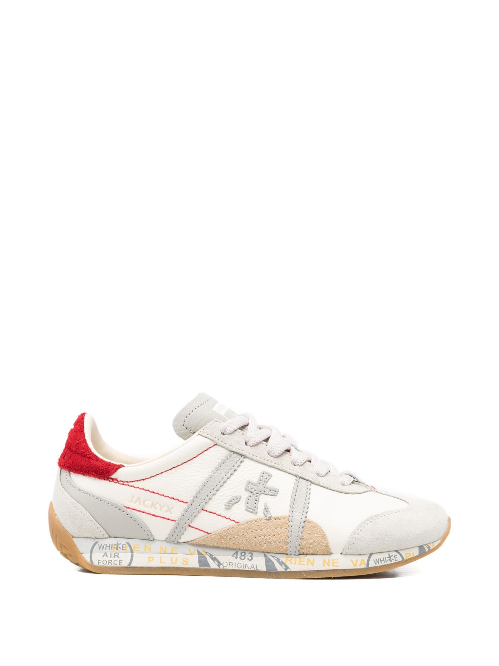 PREMIATA Sneakers con linguetta e tallone rosso beige 