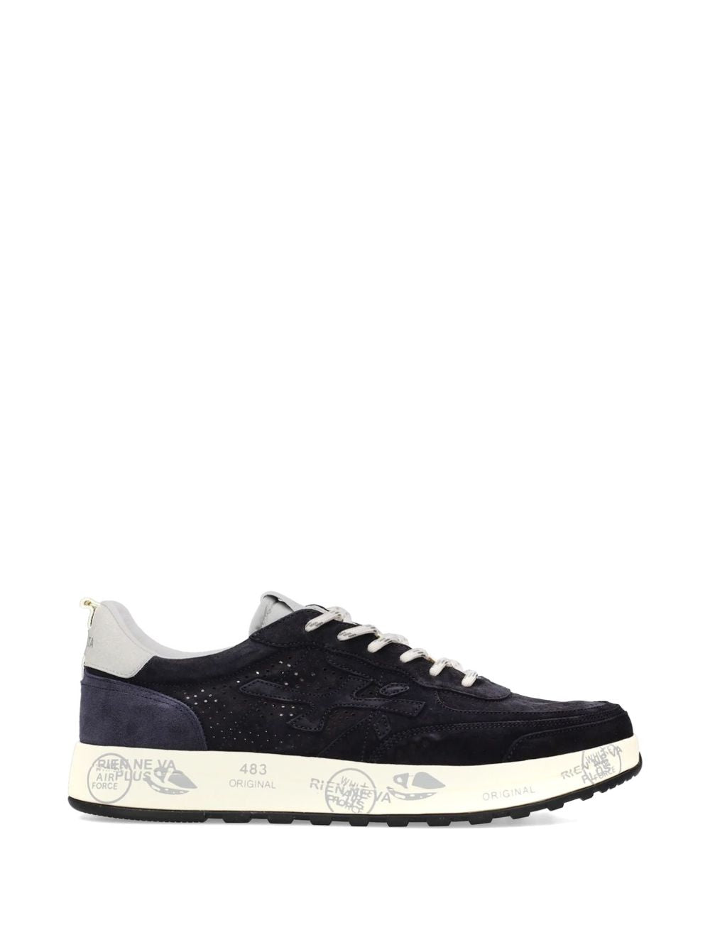 PREMIATA Sneakers Nous in camoscio nero con suola bianca 