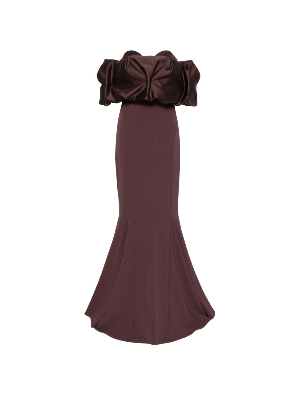 PRONOVIAS Abito lungo bordeaux scuro con spalle scoperte 