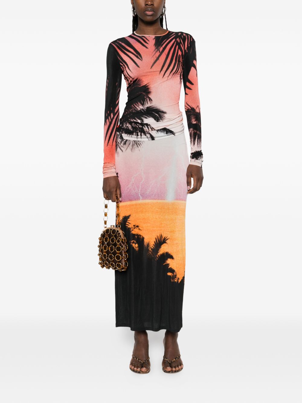 RABANNE T-shirt a maniche lunghe con stampa grafica tropicale 