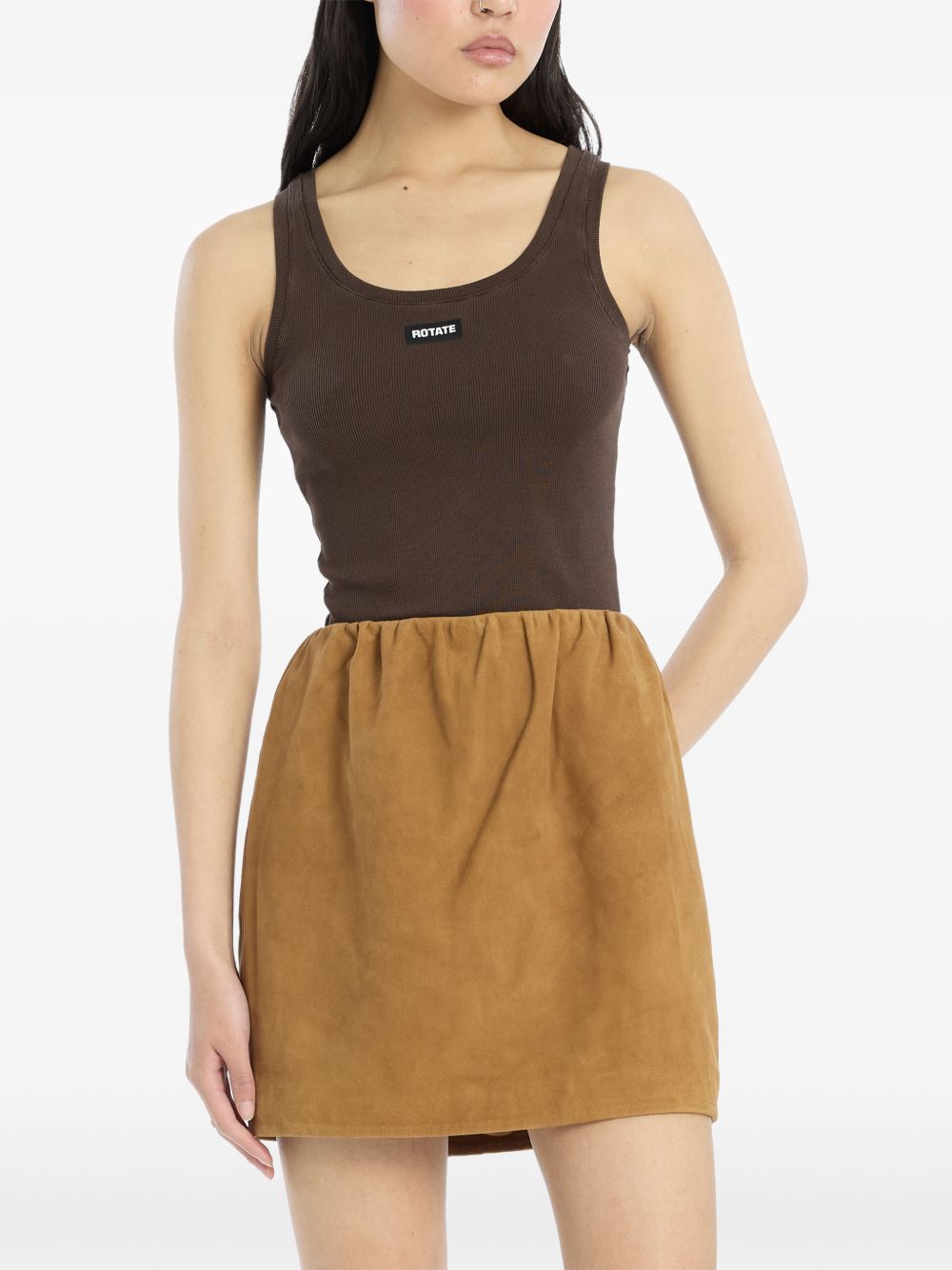 ROTATE Top con patch logo in cotone marrone 