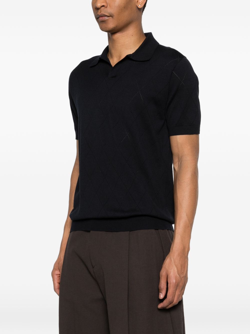 SCAGLIONE Polo in seta e cotone blu a maniche corte 