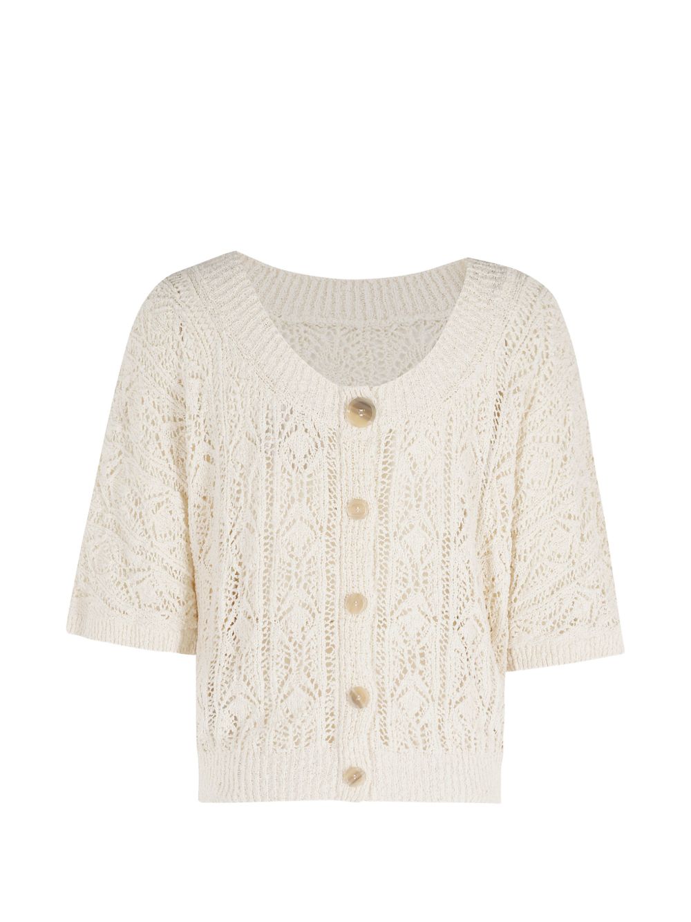 SEMICOUTURE Maglia girocollo in crochet avorio con bottoni 