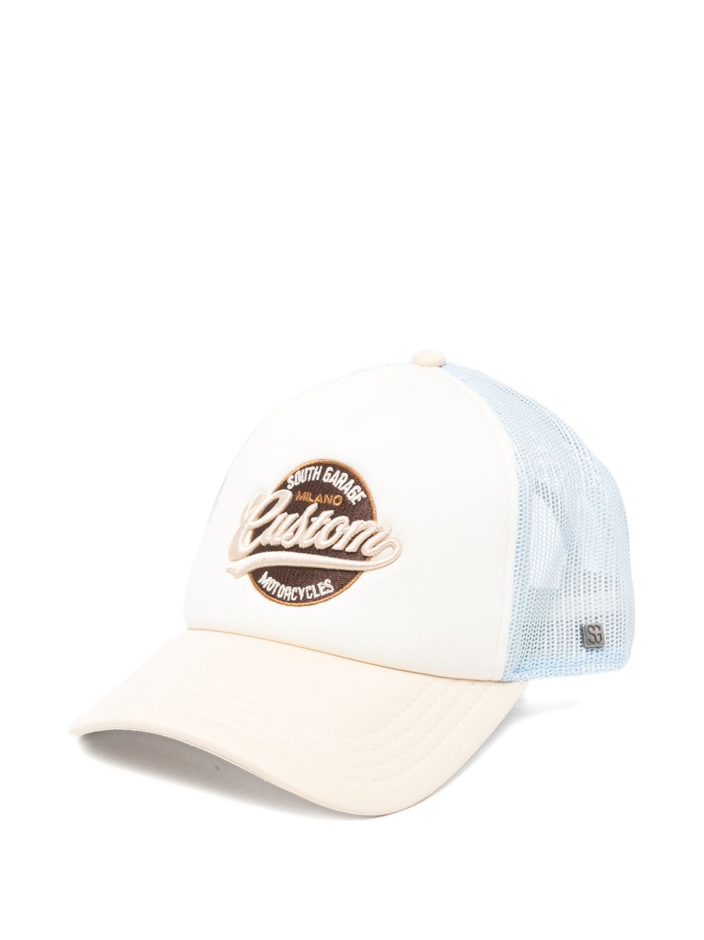 SOUTH GARAGE Cappello da baseball celeste e bianco con stampa 