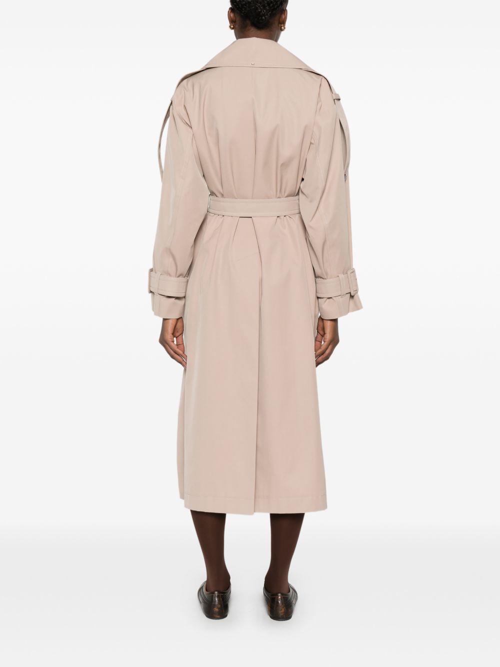 SPORTMAX Trench beige lungo a doppio petto con cintura in vita 