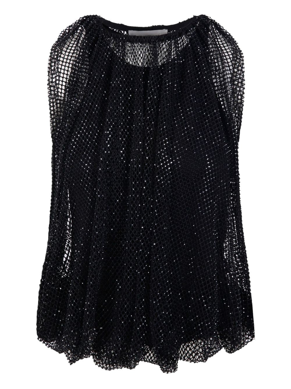 SPORTMAX Top nero con retina impreziosita da perline 