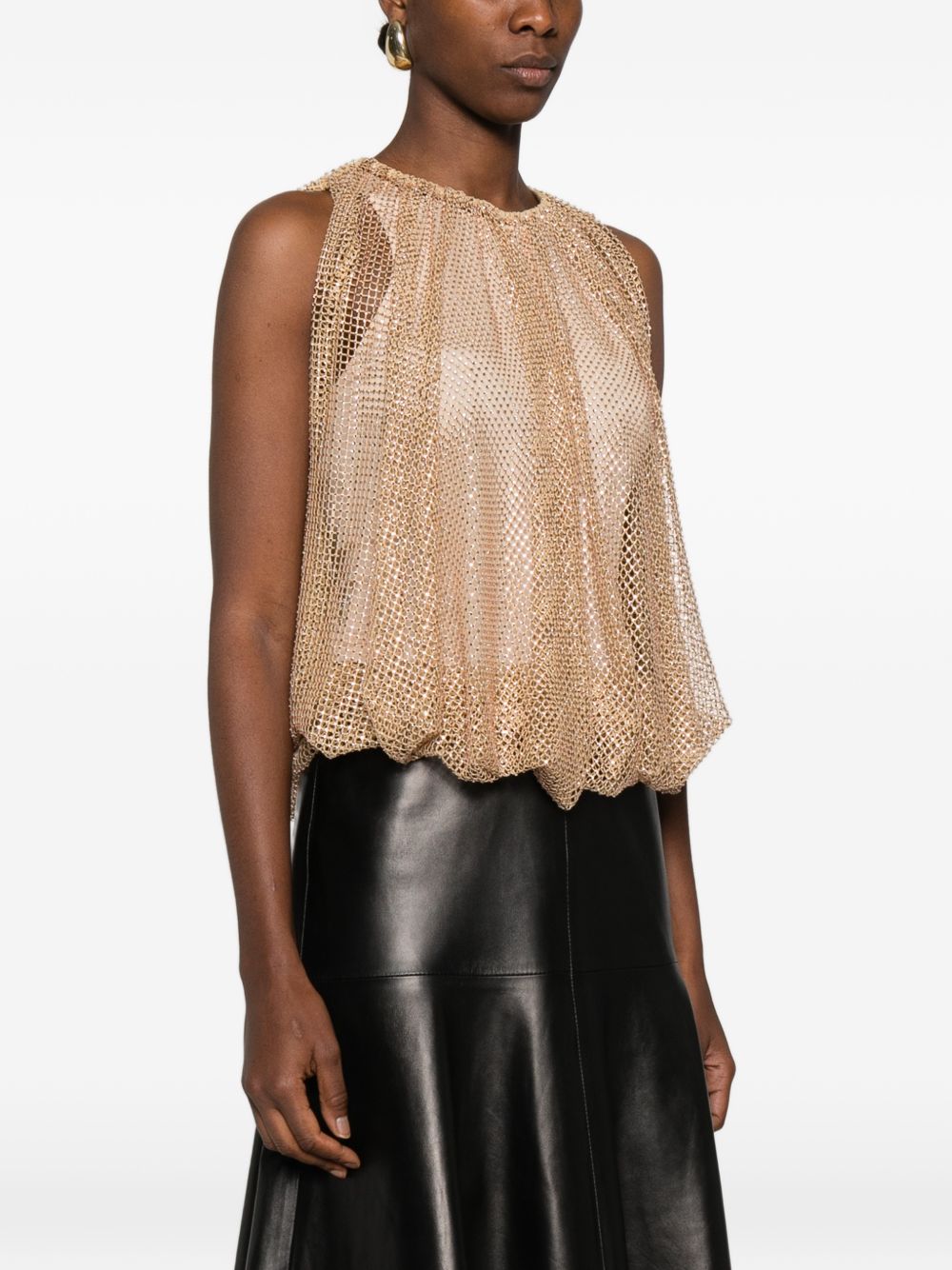 SPORTMAX Top beige con retina impreziosita da perline 