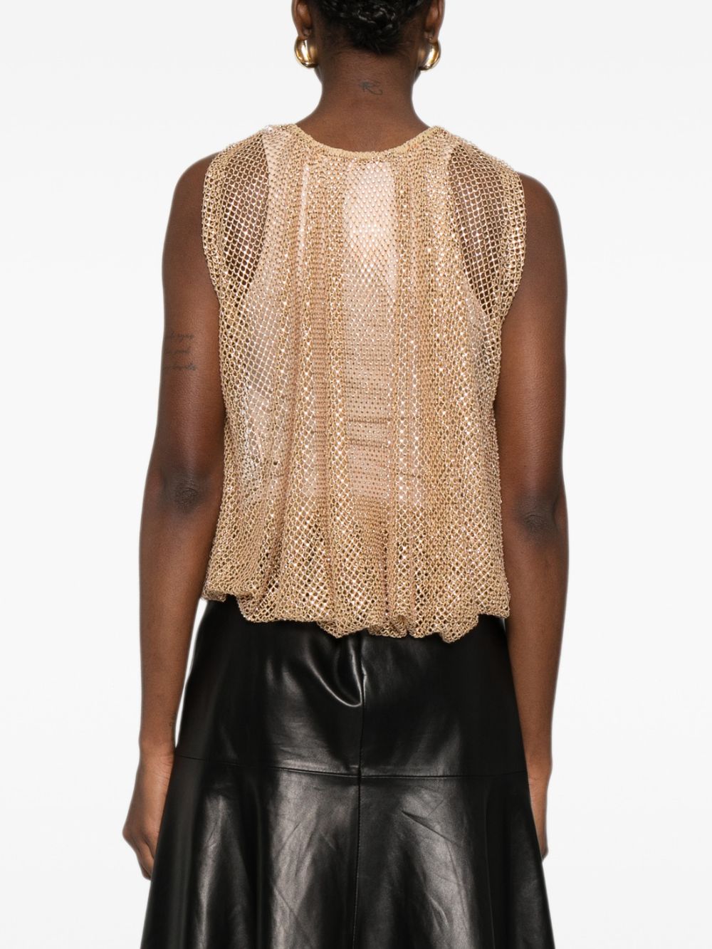 SPORTMAX Top beige con retina impreziosita da perline 
