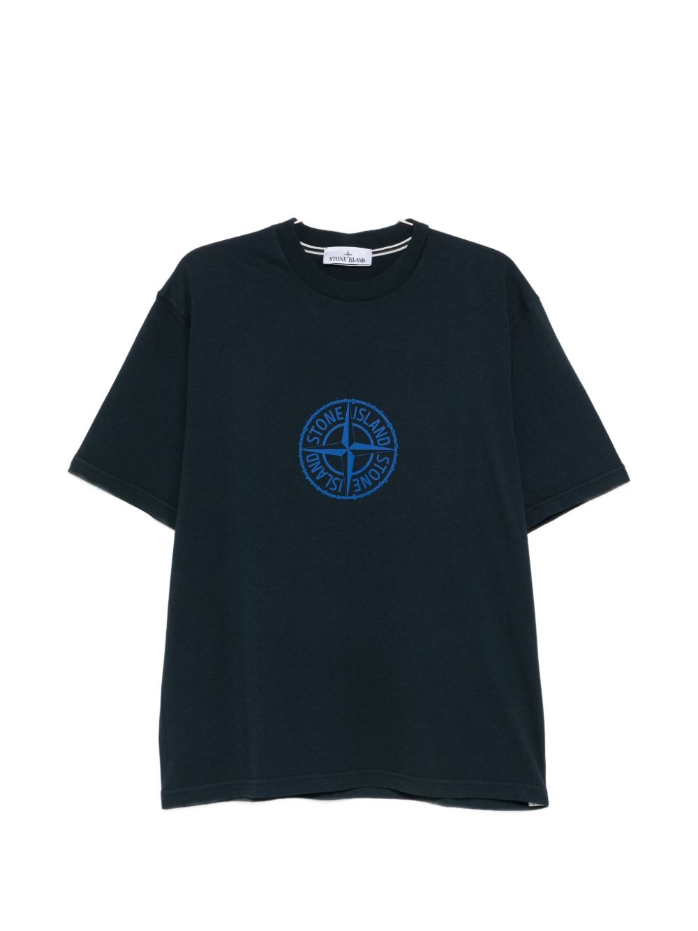 STONE ISLAND T-shirt in cotone blu con bussola celeste 