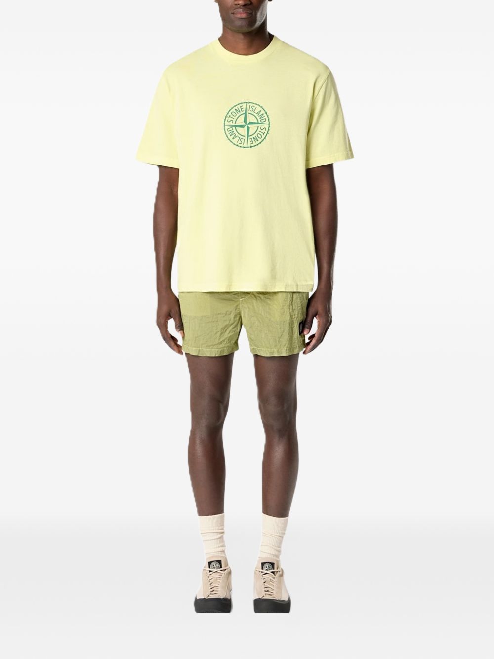STONE ISLAND T-shirt in cotone giallo con bussola 