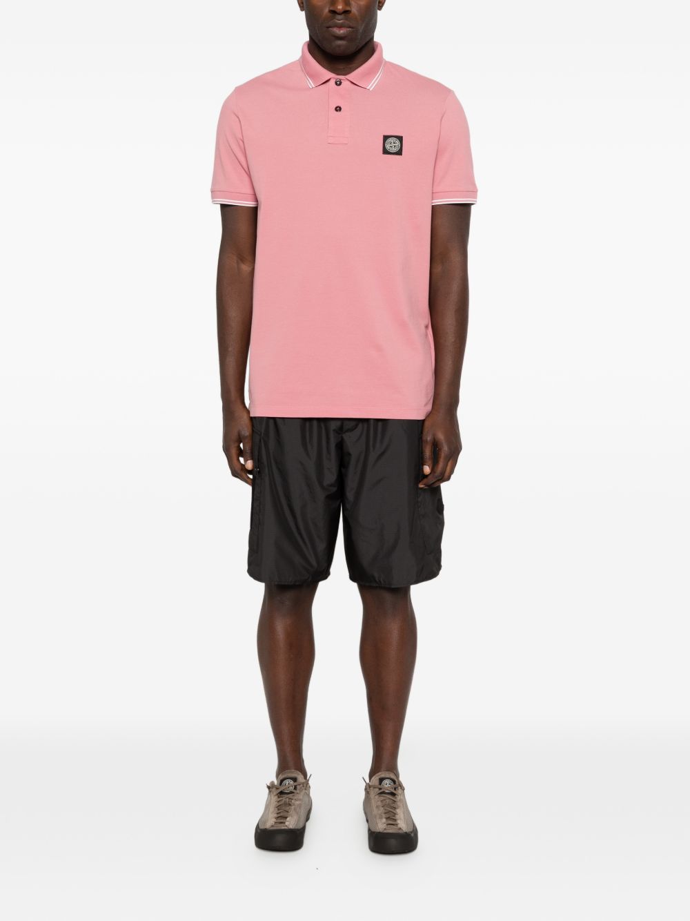 STONE ISLAND Polo rosa con applicazione logo 
