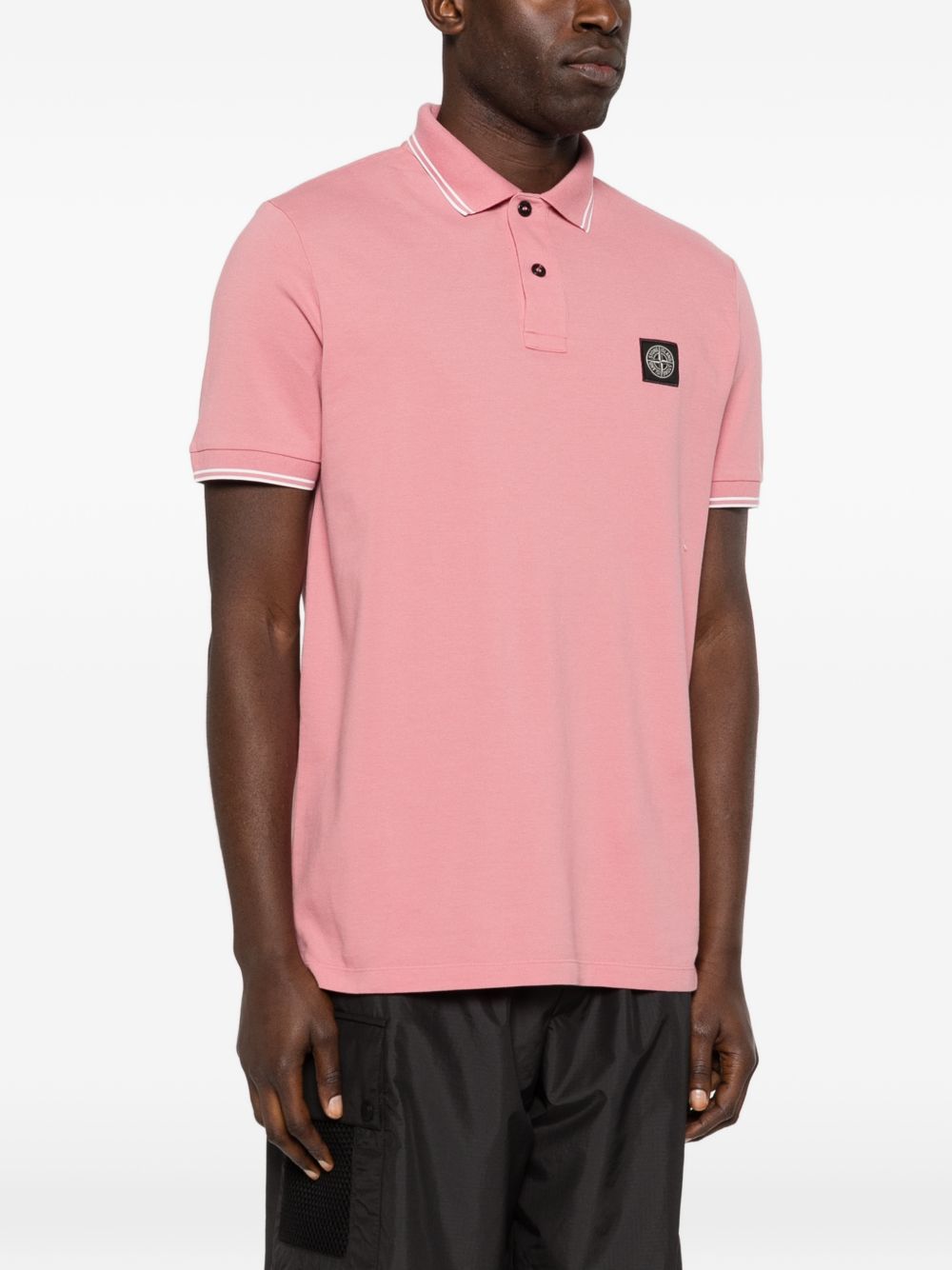 STONE ISLAND Polo rosa con applicazione logo 