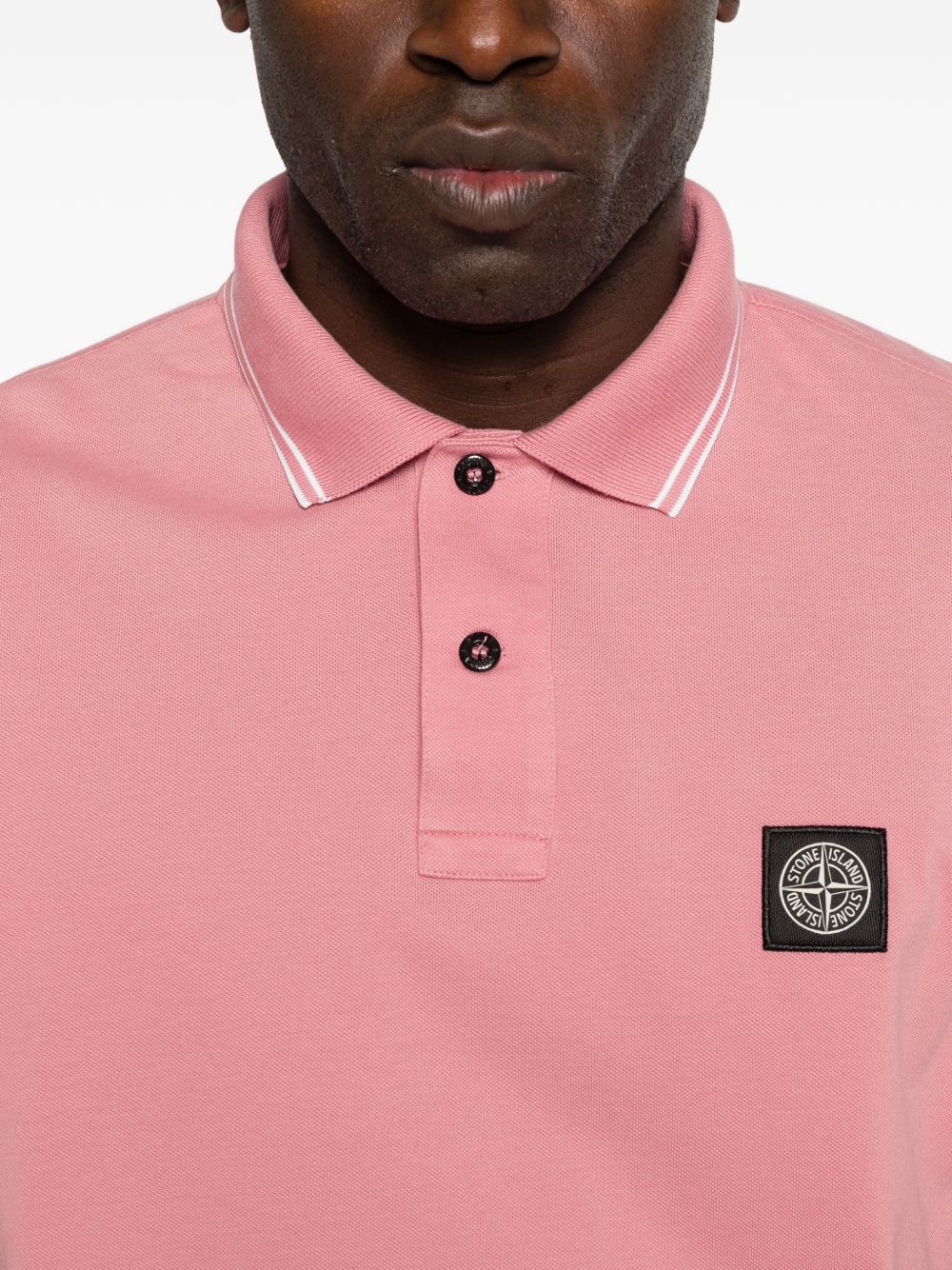 STONE ISLAND Polo rosa con applicazione logo 