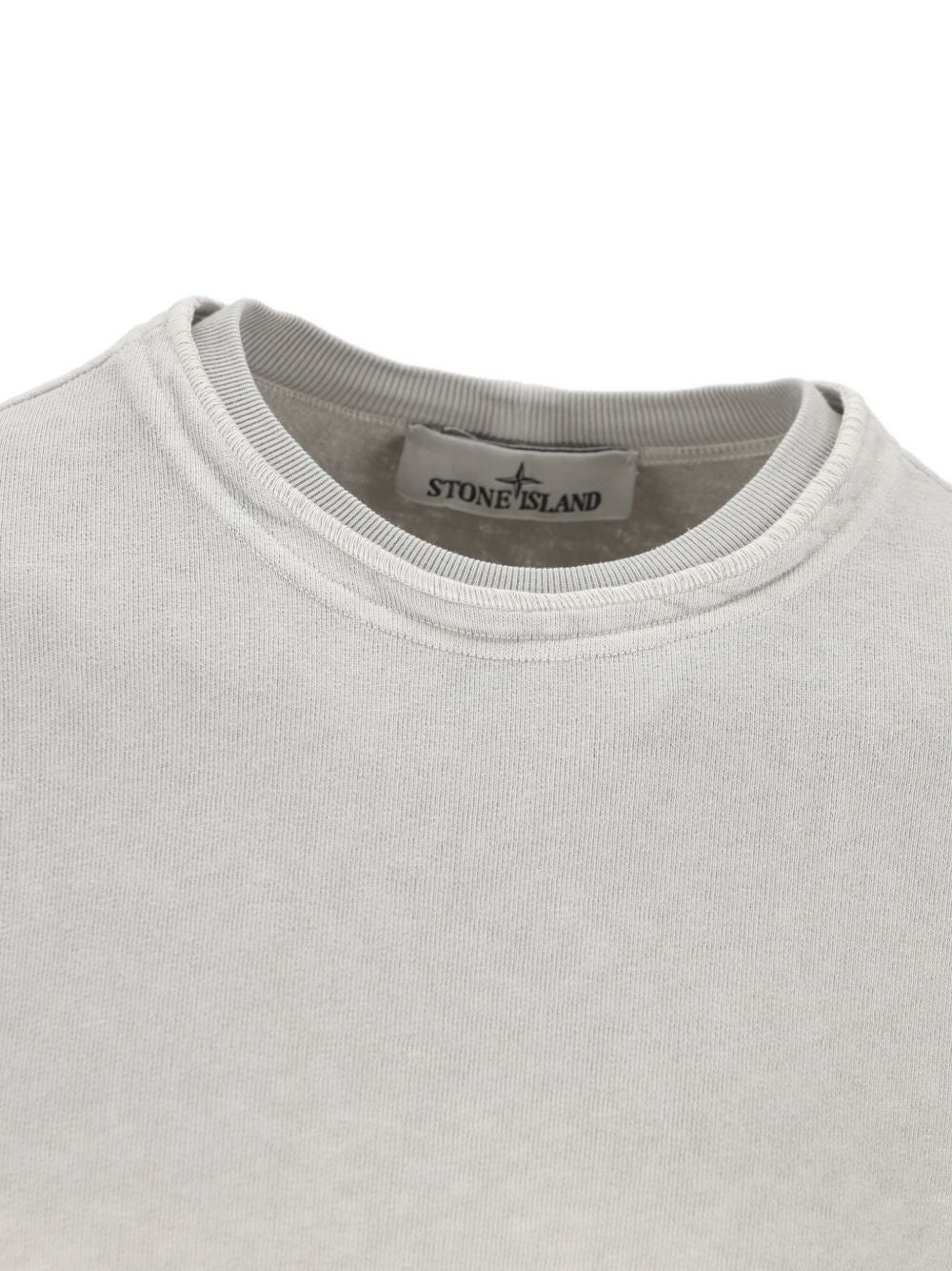 STONE ISLAND Felpa in cotone grigio girocollo con patch logo 