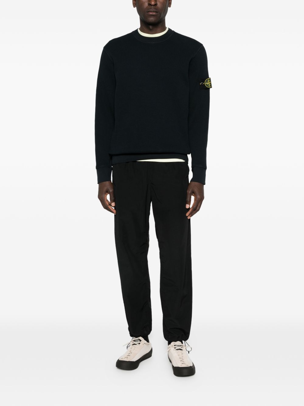 STONE ISLAND Felpa blu notte con applicazione logo 