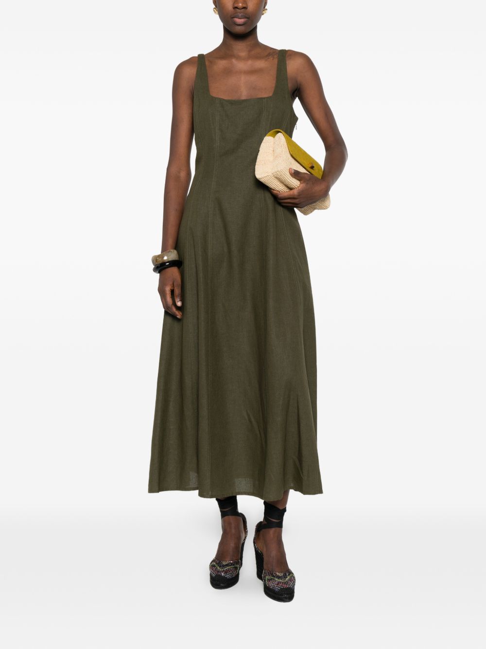 TWINSET Abito midi in lino verde svasato 