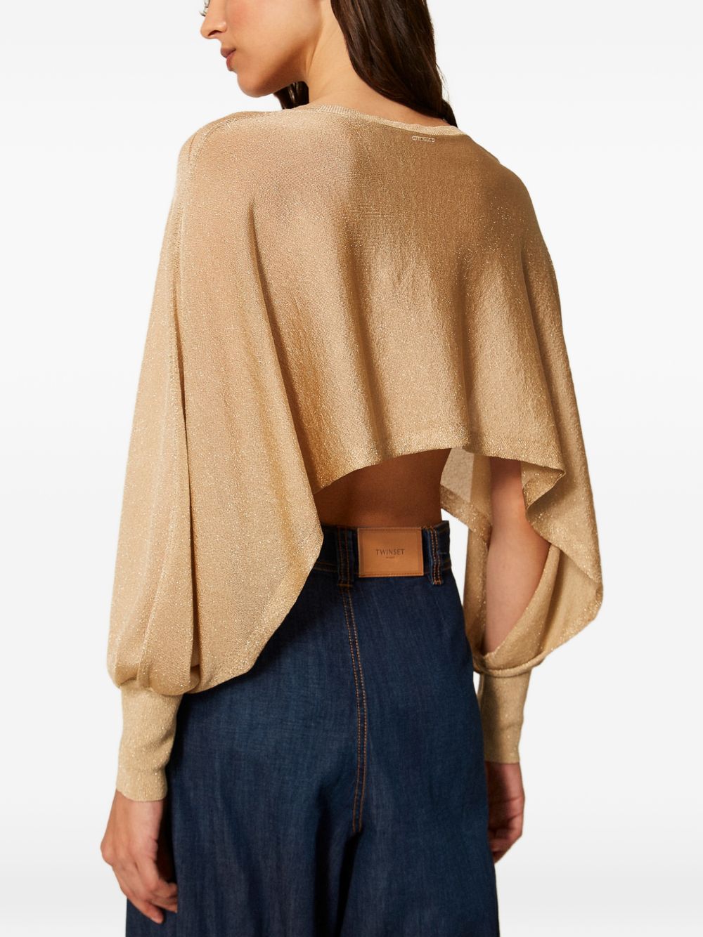 TWINSET Maglia cropped dorata con finitura lurex 