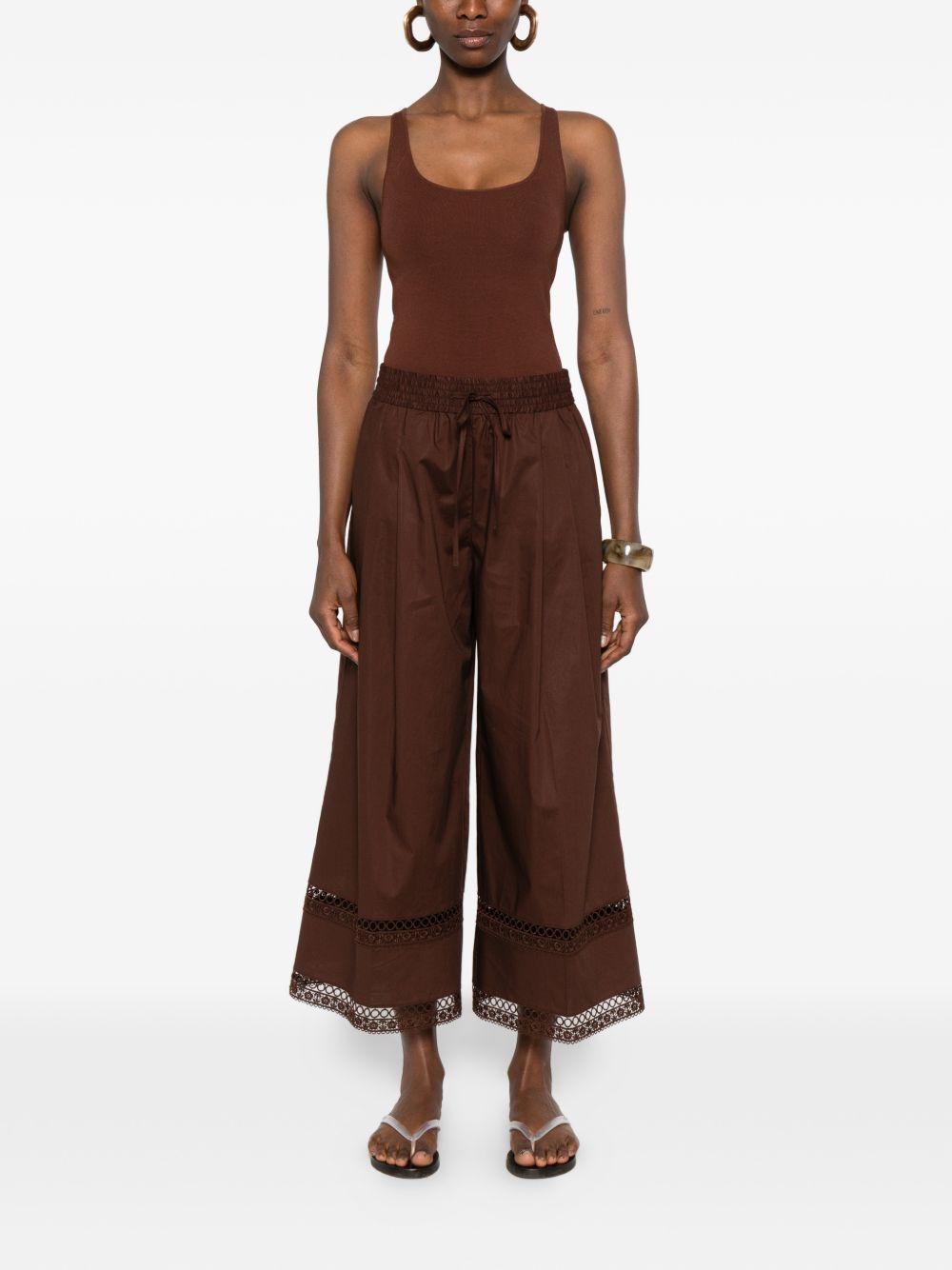 TWINSET Pantaloni in cotone elasticizzato marrone con dettaglio sul fondo 