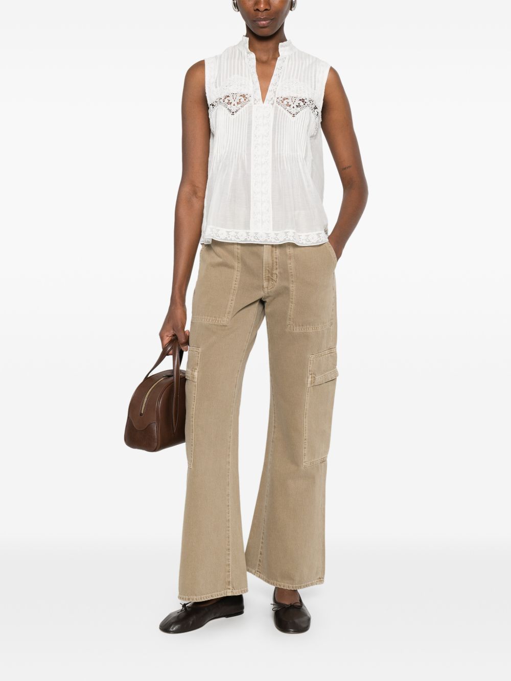 TWINSET Camicia senza maniche con ricami bianca 
