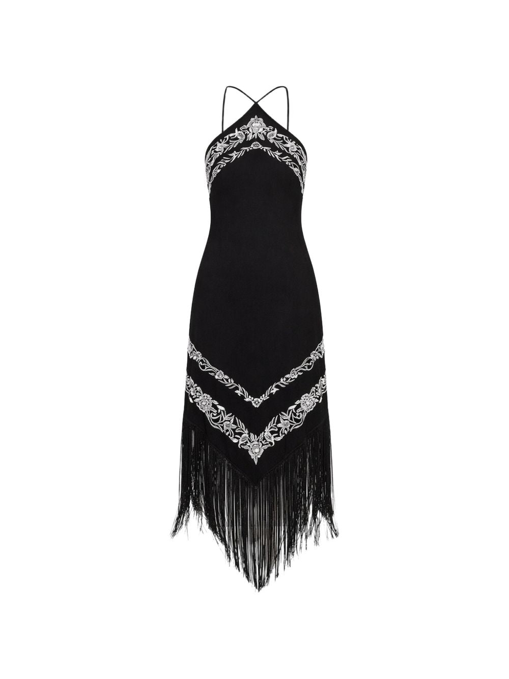 TWINSET Abito midi nero con pizzo floreale 