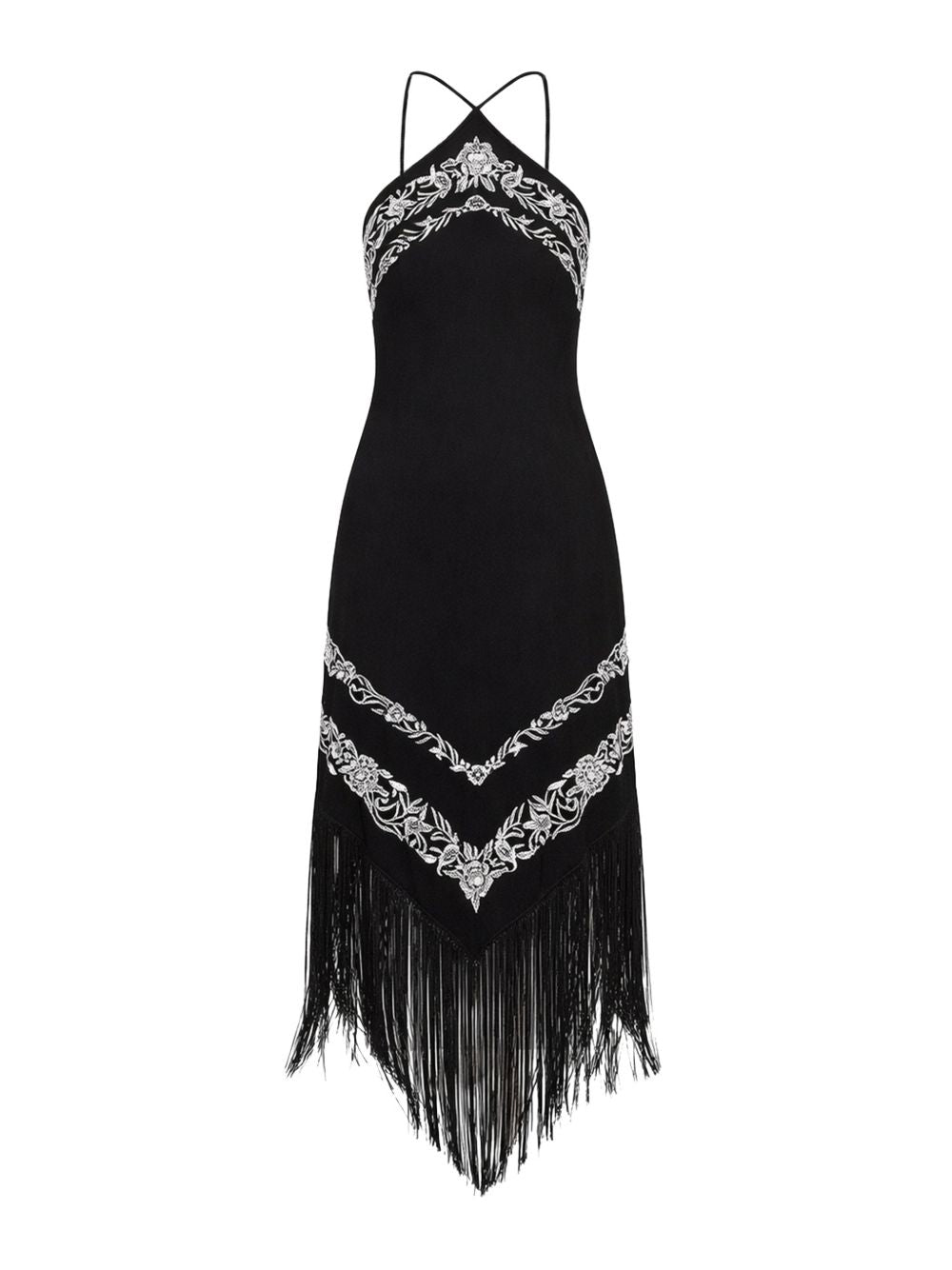 TWINSET Abito midi nero con pizzo floreale 