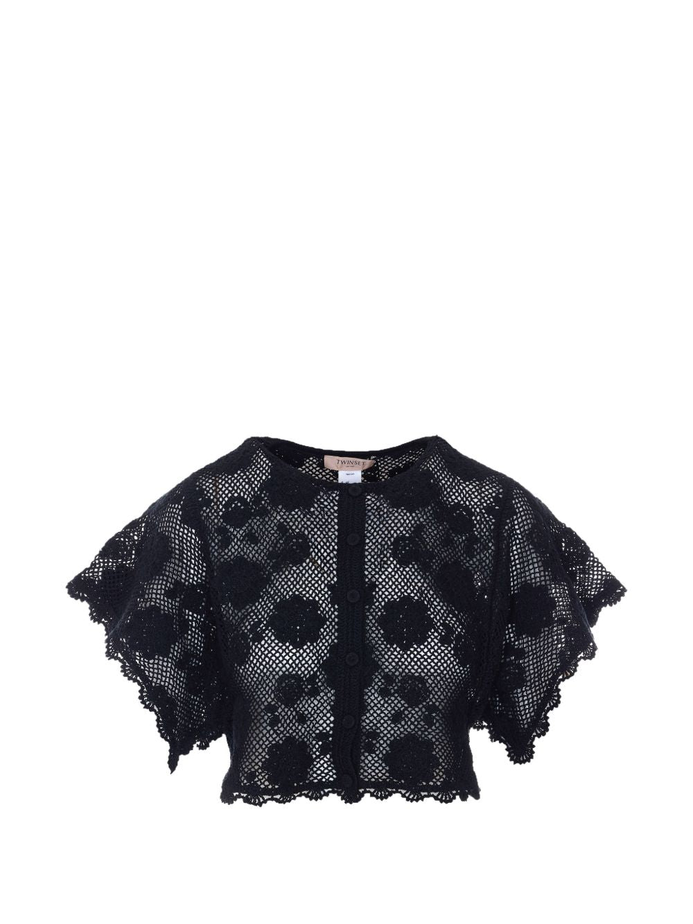 TWINSET Cardigan in maglia traforata nera di cotone 