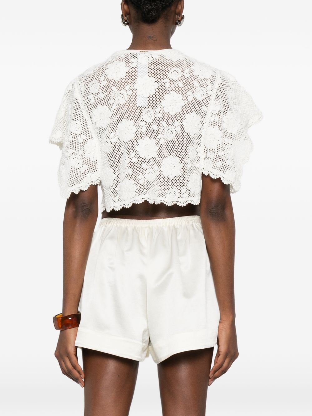 TWINSET Top bianco con effetto croche 