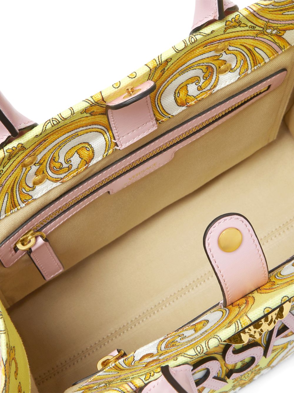 VERSACE Borsa tote gialla con stampa Barocca 