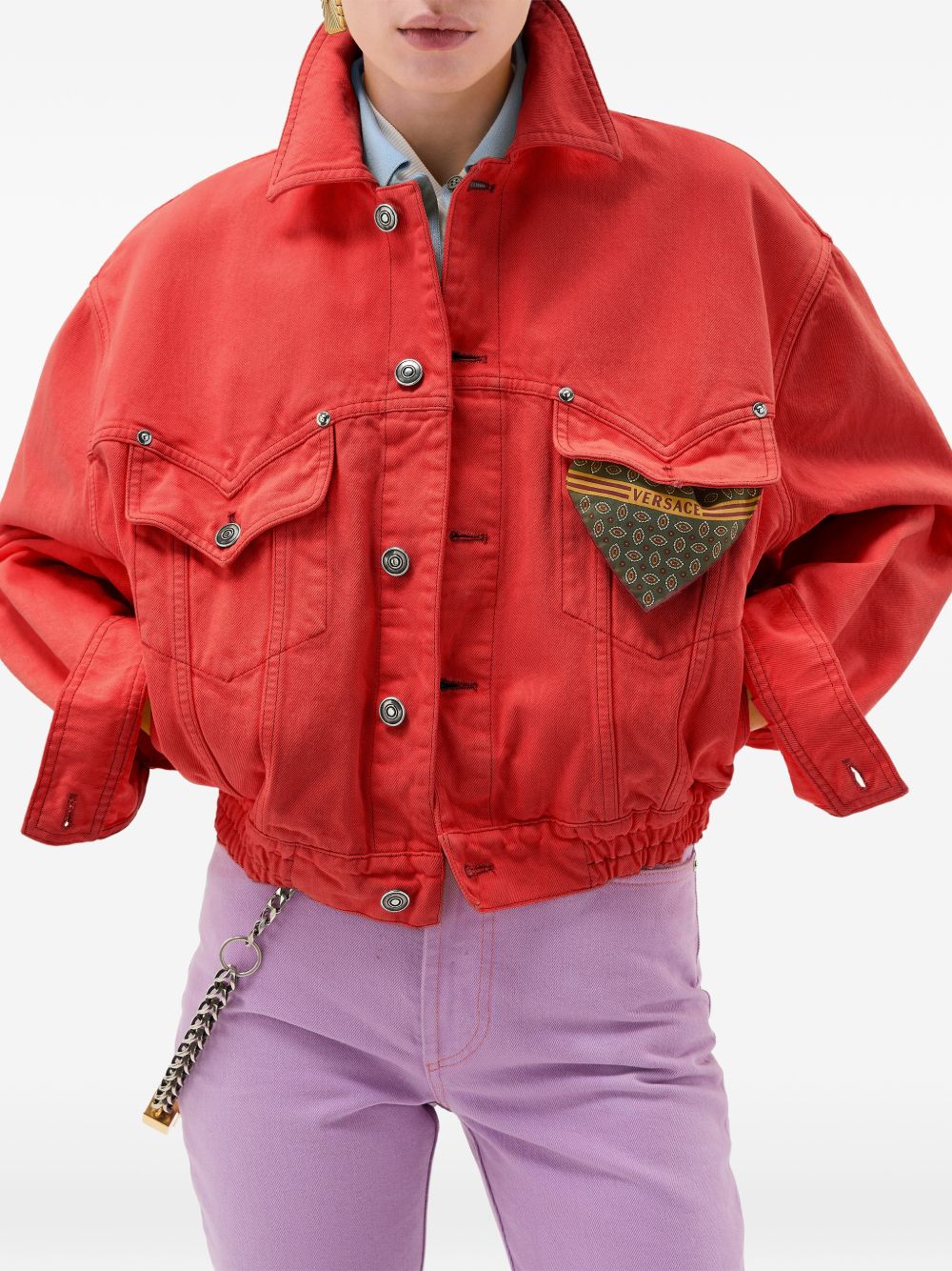 VERSACE Giacca in denim di cotone rosso 
