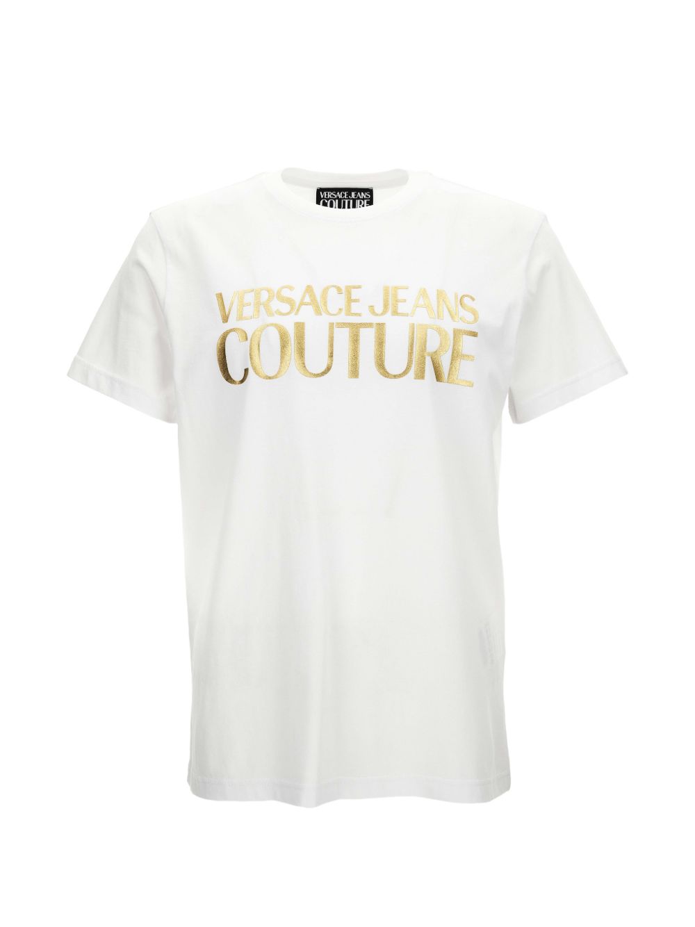 VERSACE JEANS COUTURE T-shirt bianca con logo tipo dorato 