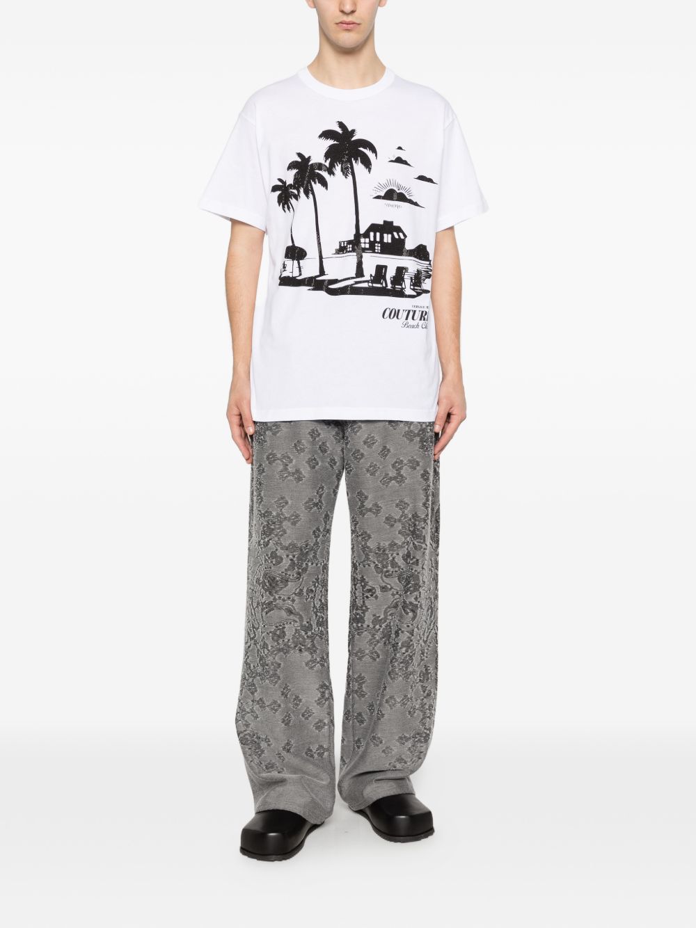 VERSACE JEANS COUTURE T-shirt in cotone bianco con stampa 