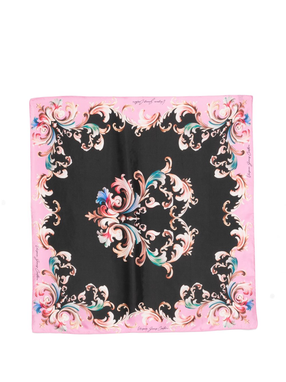 VERSACE JEANS COUTURE Foulard in seta con stampa nera e rosa 