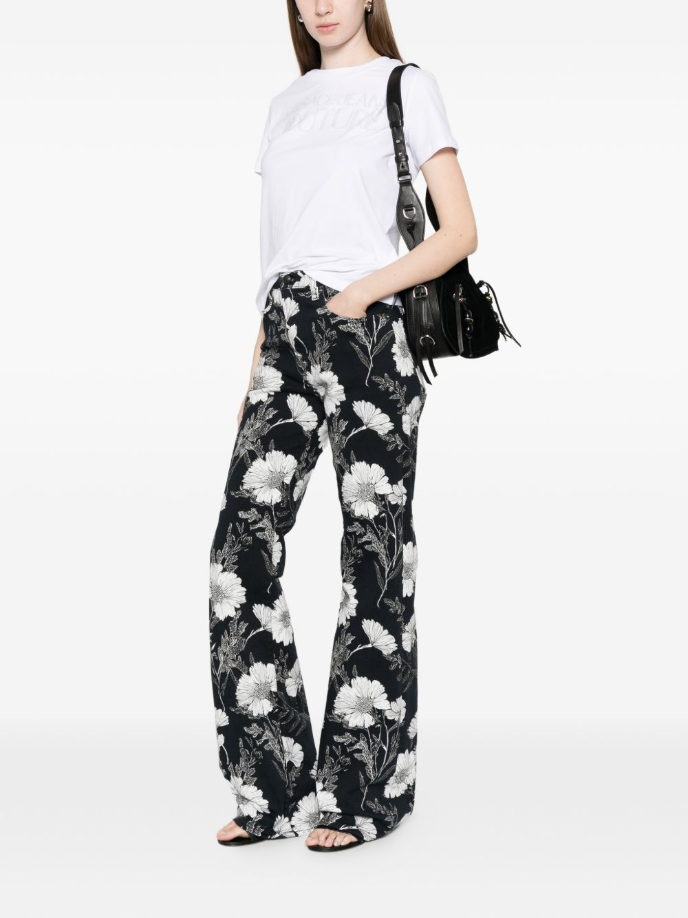 VERSACE JEANS COUTURE T-shirt in cotone elasticizzato con logo glitter 
