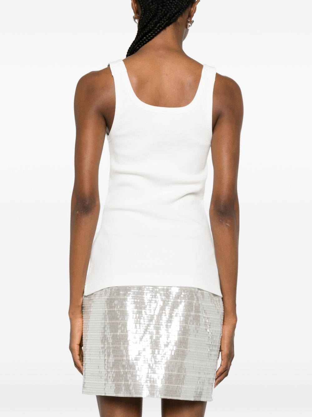 VERSACE JEANS COUTURE Top bianco in cotone con fibbie 