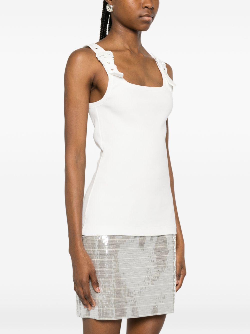 VERSACE JEANS COUTURE Top bianco in cotone con fibbie 
