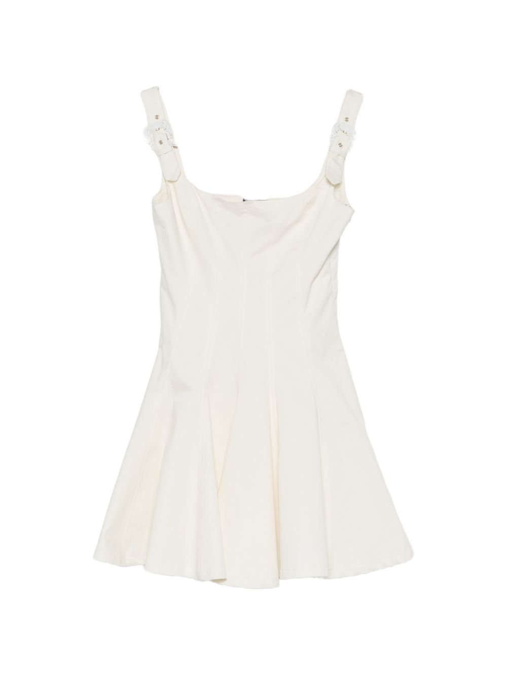 VERSACE JEANS COUTURE Abito corto bianco in cotone elasticizzato con spalline e gonna svasata 