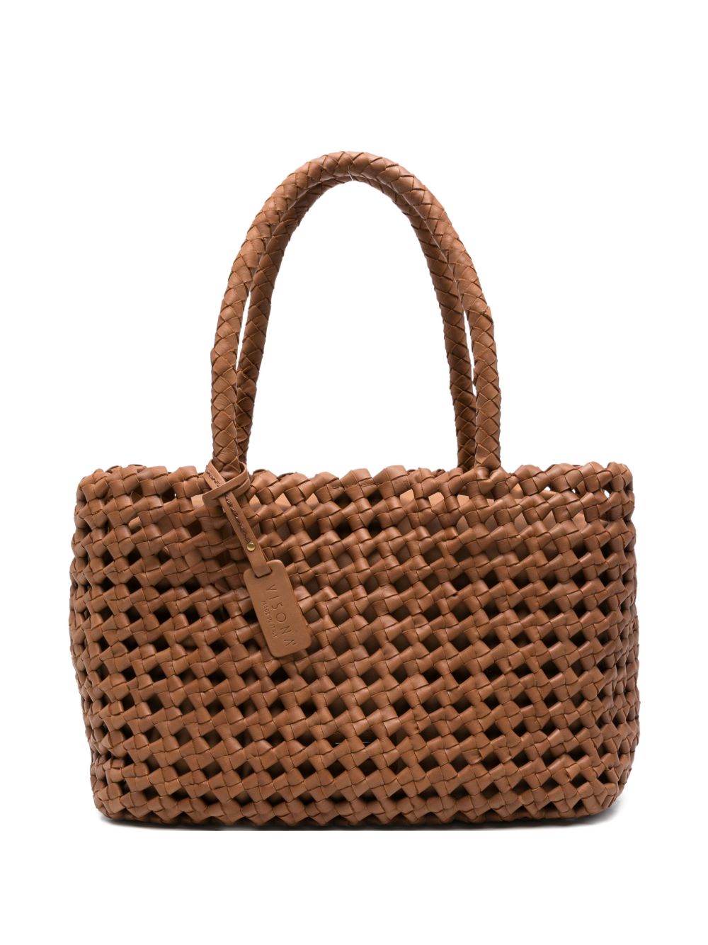VISONA Borsa Regina in pelle intrecciata color cuoio 