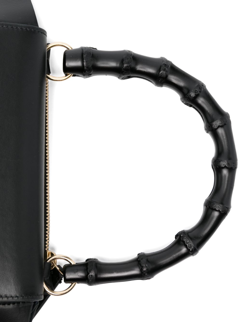 WANDLER Borsa a mano mini Hortansia nera con manico bamboo 